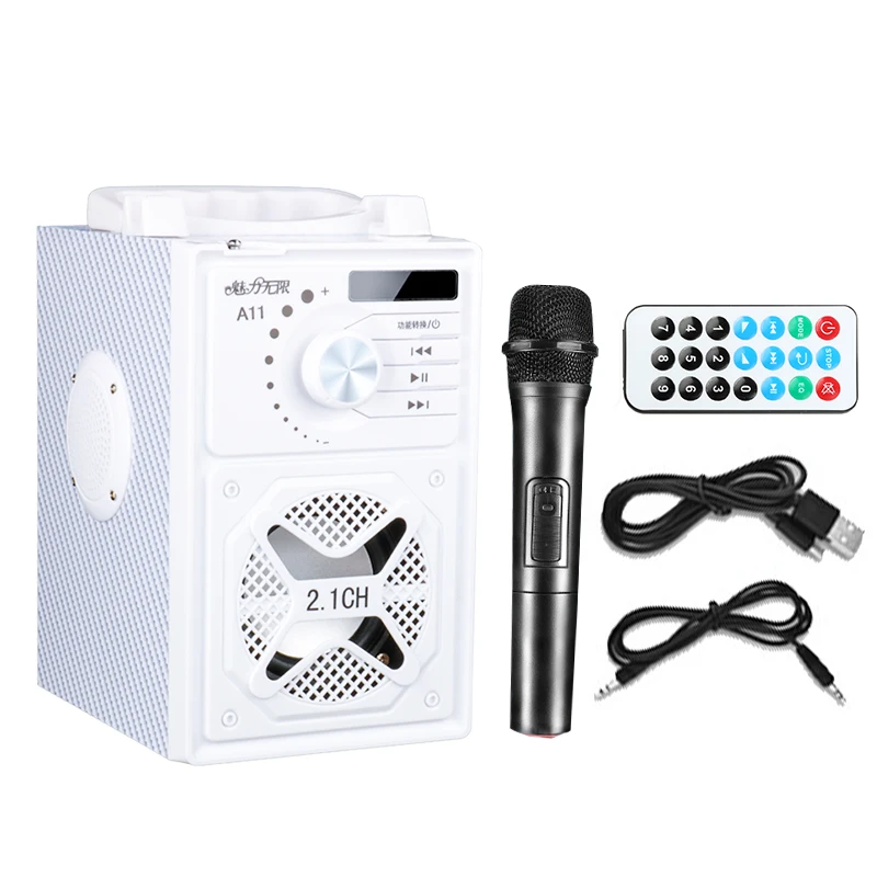white with 1 mic Караоке беспроводной динамик 3D объемный звук многофункциональная bluetooth акустическая система сабвуфер микрофоны держатель телефона 2500 мАч - Color: white with 1 mic