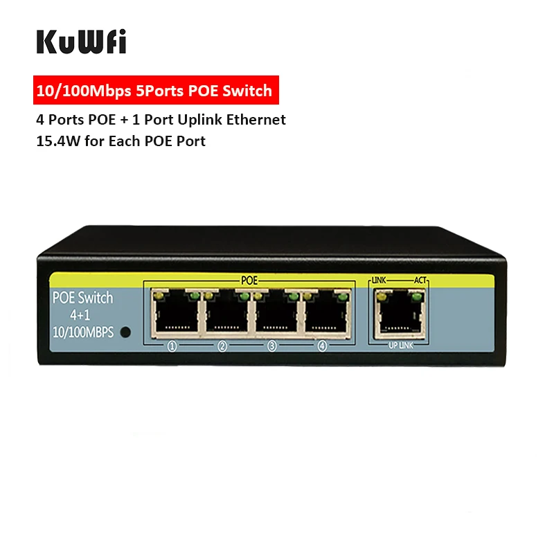 

5 Port 10/100/1000Mbps Network Switch 802.3af Switch For Lift IP Camera 4POE and 1 Uplink Ethernet Support Extend 100m