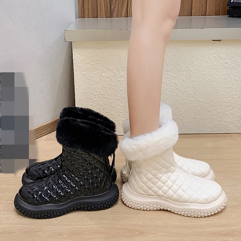 

Round Toe Women's Leather Boots Female Shoes Winter Footwear Australia Boots-Women Ladies Rubber 2021 Snow Mid Calf Low Hoof He