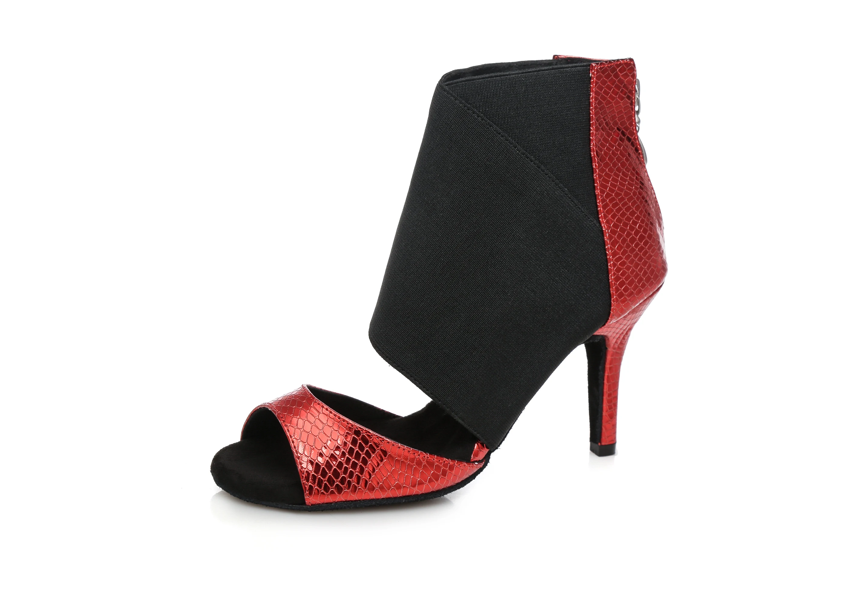 DKZSYIM/красные/Серебристые ботинки для латинских танцев женские туфли с открытым