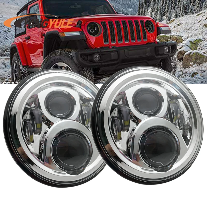 2X7 дюймов круглый светодиодный фары проекционный комплект фар для Jeep Wrangler JK TJ LJ lada niva 4x4 suzuki samurai Hummer H1 H2