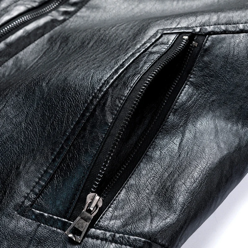 Осенне-зимние черные кожаные куртки мужские мотоциклетные Байкерская кожаная