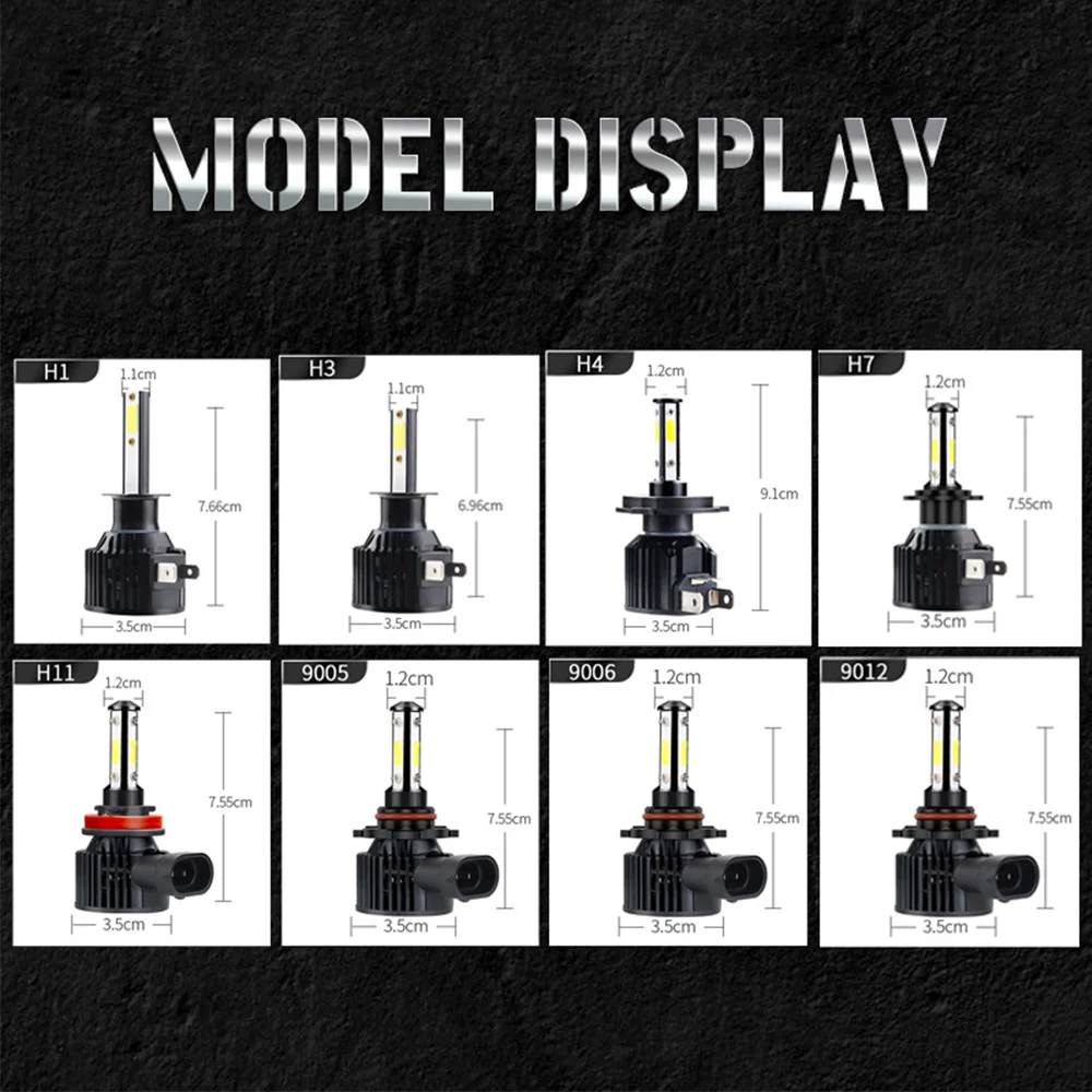 

2X Headlight LED H4 H7 H8 H9 H11 9005 HB3 9006 HB4 H1 H3 LED Fog Light 4 Side COB Turbo Car Bulbs Headlamp 8000LM 6500K 12V 24V