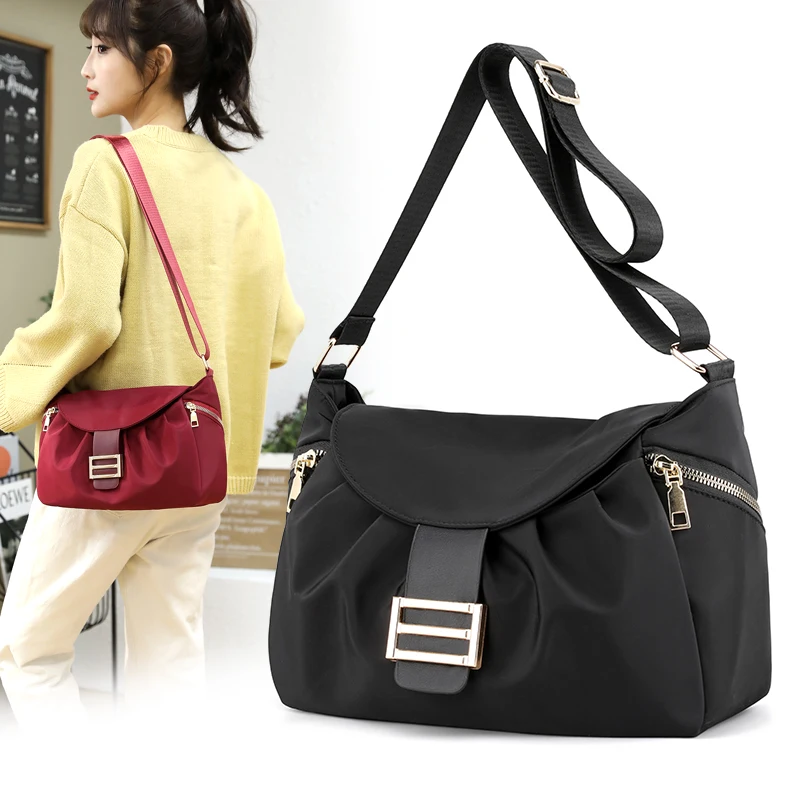 

Новая модная Изысканная сумка для покупок, повседневная женская сумка в стиле ретро, сумка на плечо, Женская однотонная нейлоновая тканевая женская сумка на цепочке