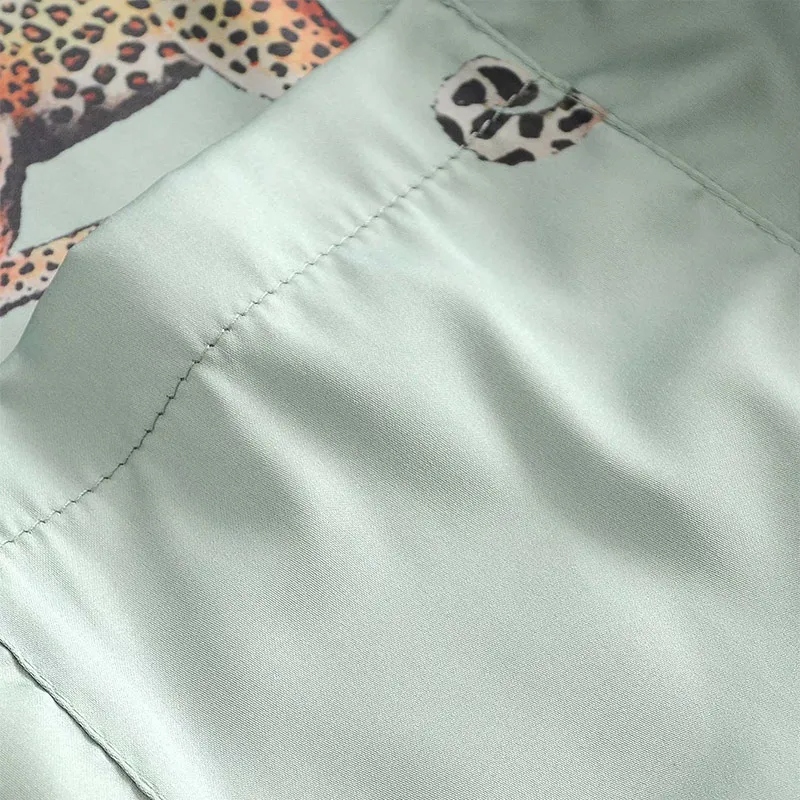 

Women Animal Leopard Satin Pajama Suits Short Sleeve Shirt Tops Elastic Waist Wide Leg Shorts Set Female Summer Casual Homewear