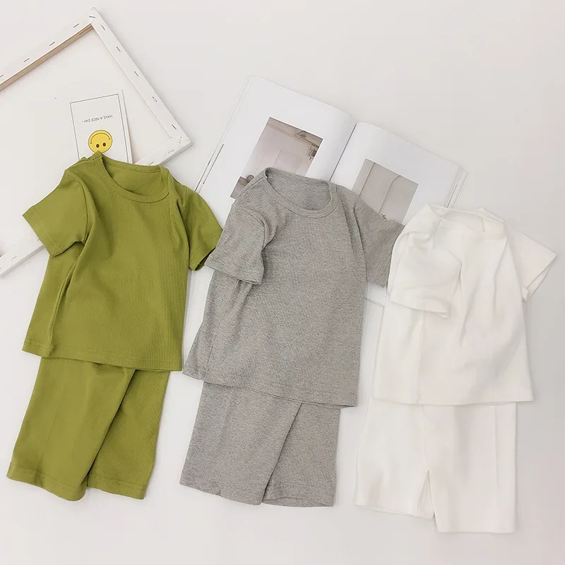 2019 летний Пижамный костюм с коротким рукавом в рубчик полосатые хлопковые пижамы