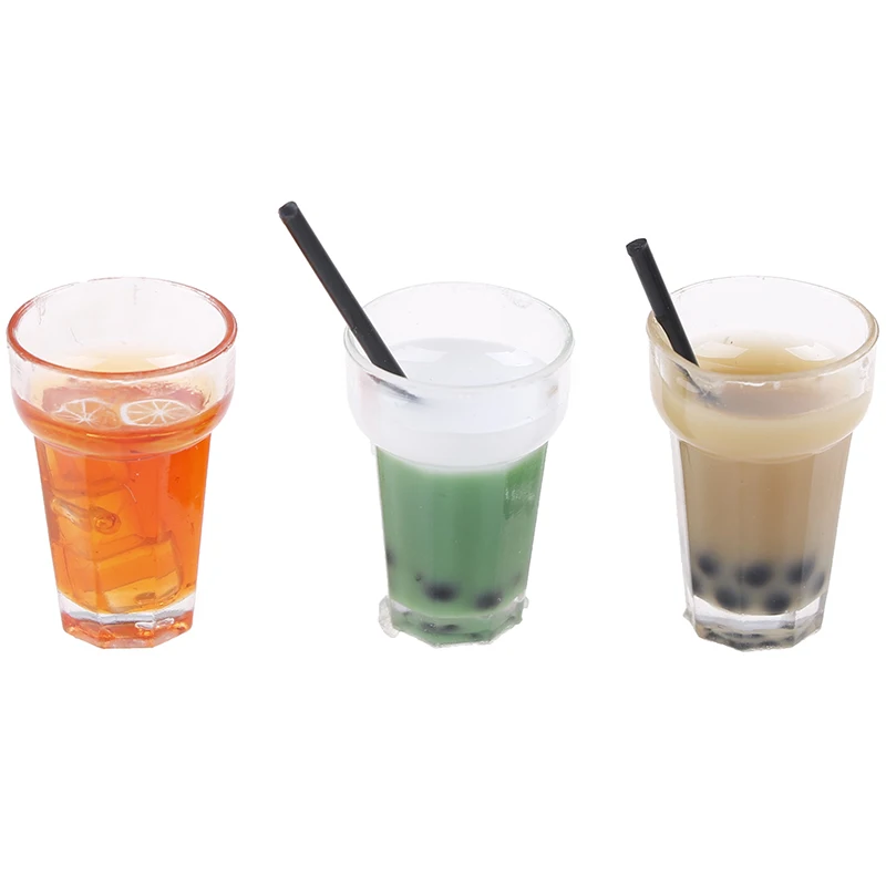 

3Pcs Mini Fruit Tea Milk tea Cup Simulation Miniature Drinks Model Toy Doll Home Decoration 1/12 Dollhouse Miniature Accessorie