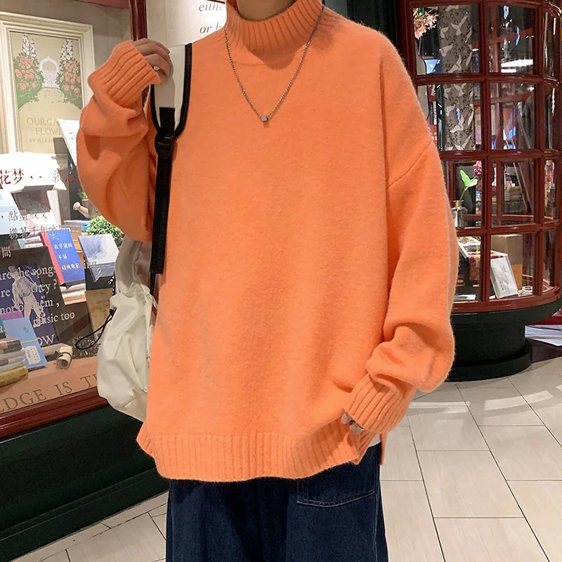 

Privathinker, одноцветные мужские свитера с высоким воротником, свободные осенние вязаные свитера, модные мужские повседневные пуловеры в Корейс...