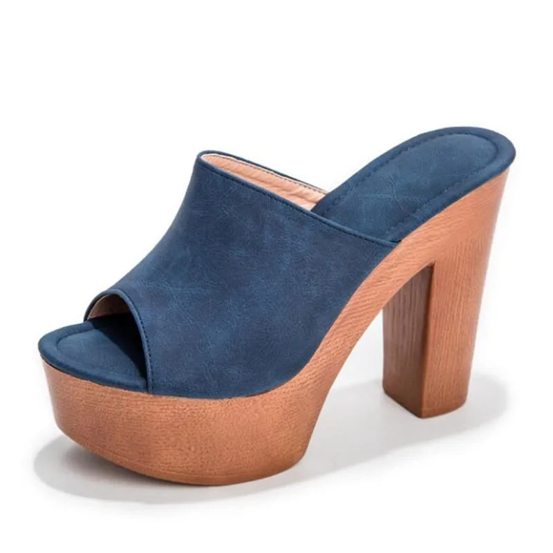 

Summer New European And American Fish Mouth Sandals Feminine Thick Heels Slipper Fashion High Heels Women Mules Slides Pumps