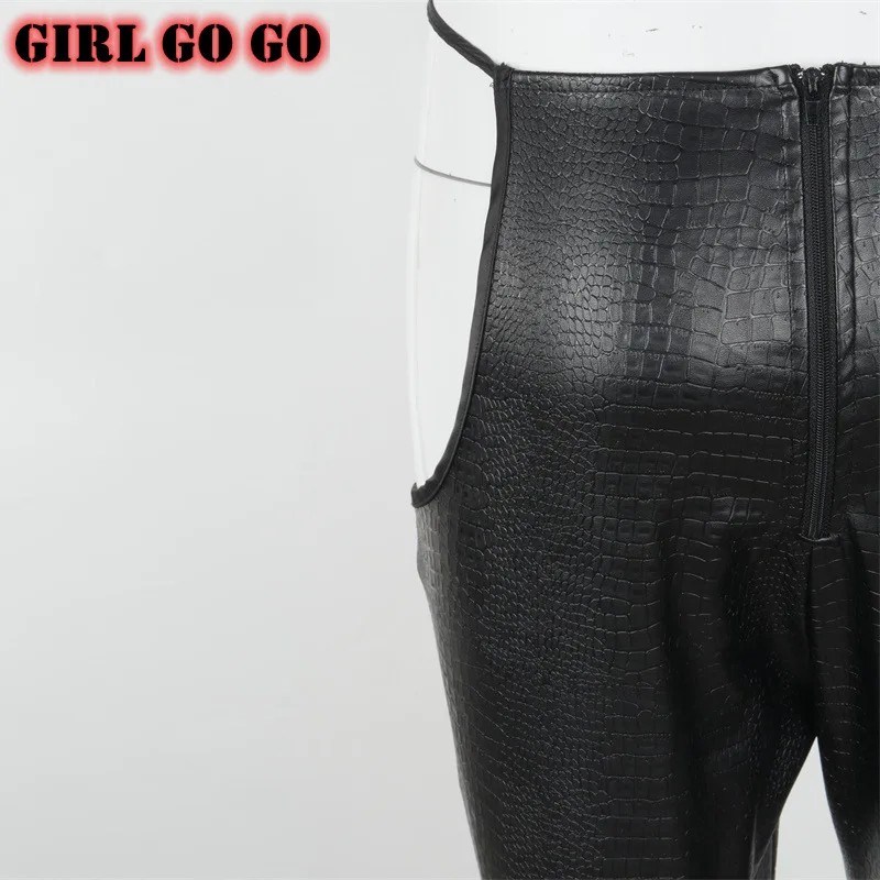 

one piece jumpsuit women autun fall backless high waist tie lace up pleated cracked leather rompers outfits hollow out jump suit