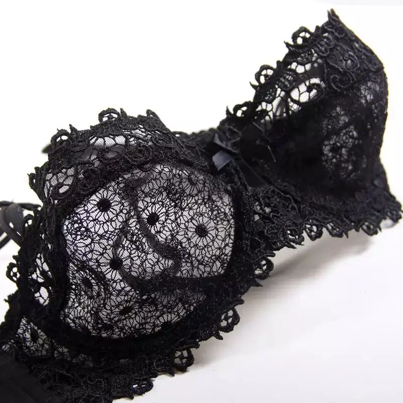 

Ultra-thin Sexy Women's Underwear Lace Transparent Sexy Half Cup Lace Gather Bra Set Female Plus Size Bra and Panty Set