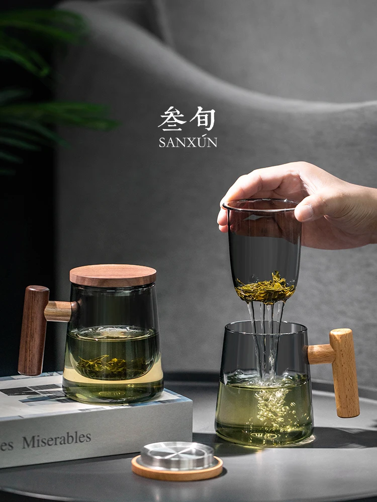 

Glass teacup tea-water separation teacup household office filter water cup men and women flower tea cup with lid