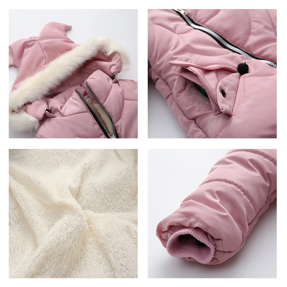 

Girls Winter Clown Hooded Cotton Jacket Kids 2-4T Cute Thick Outerwear Children Long Coat With Velvet Inner Baby Girl Clothing