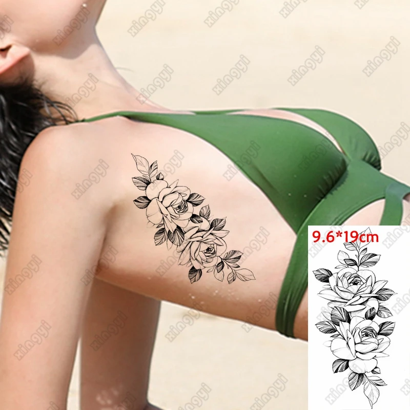 Водостойкая Временная тату-наклейка змея лотос цветы женский макияж эскиз