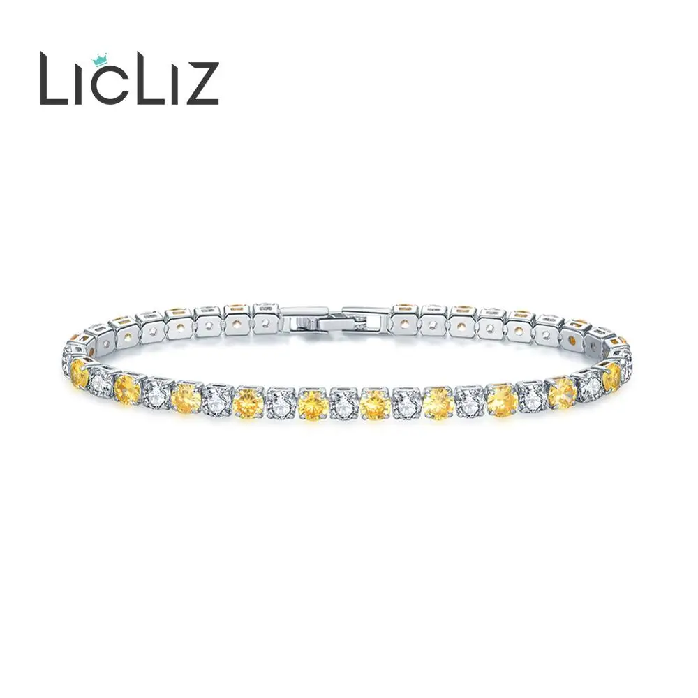 Модный женский теннисный браслет LicLiz с прозрачными жёлтыми кристаллами циркона