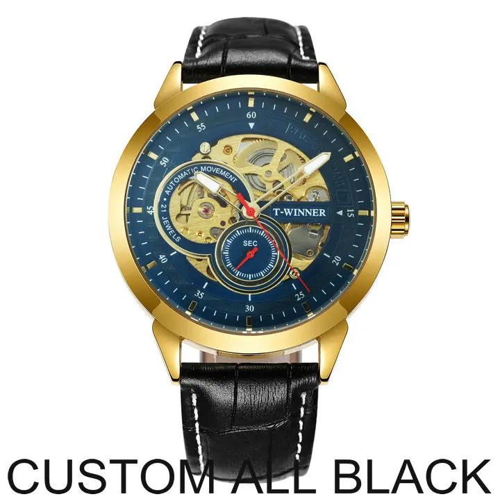 OTHER ALL BLACK WINNER официальные автоматические механические часы для мужчин скелет мужские s часы лучший бренд класса люкс кожаный ремешок аналоговые наручные часы для мужчин - Цвет: OTHER ALL BLACK
