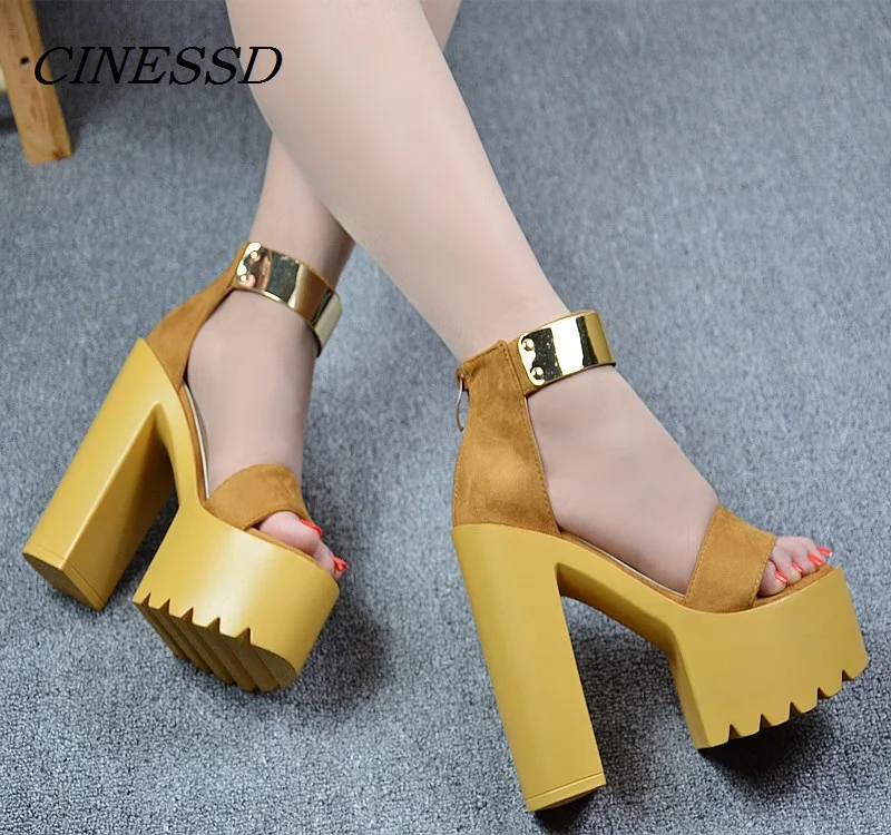 

15cm Summer Temperament New Waterproof Platform Women's Shoes High-Heeled Sandals Thick Heel Open-Toed Shoes High A- line Belt