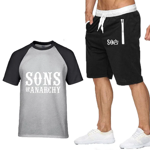 Summer Men's Suit SOA Sons of anarchy the child SONS Printed High Quality Fashion casual male T-Shirt+Pants 2Pcs F | Автомобили и