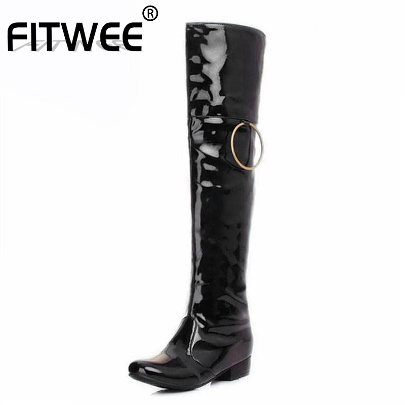 FITWEE размера плюс 31 47 высокие сапоги до бедра женские модные зимние теплые меховые