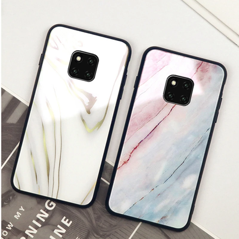 Чехол для Huawei Mate 20 Pro Роскошный Жесткий чехол из закаленного стекла с мрамором Lite