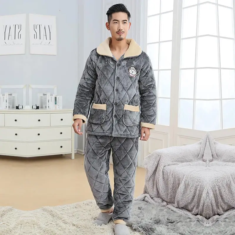 

Couple Long Sleeve Sleep Set Coral Flannel Sleepwear Winter Thicken Warm Flannel Pajama Sets Lovers Suit Casual Homewear