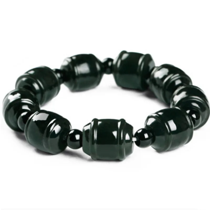 

Natural Green Jade Elastic Bead Bracelet Men Women Real Chinese Hetian Jades Stone Beaded Bangle Nephrite Lucky Amulet Bracelets