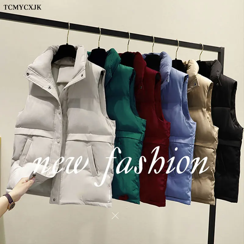 

2021 Winter Plus Size Black Padded Vest Women Short Autumn Korean Fashion Sleeveless Woman Vest Cotton Women's coat Jacket