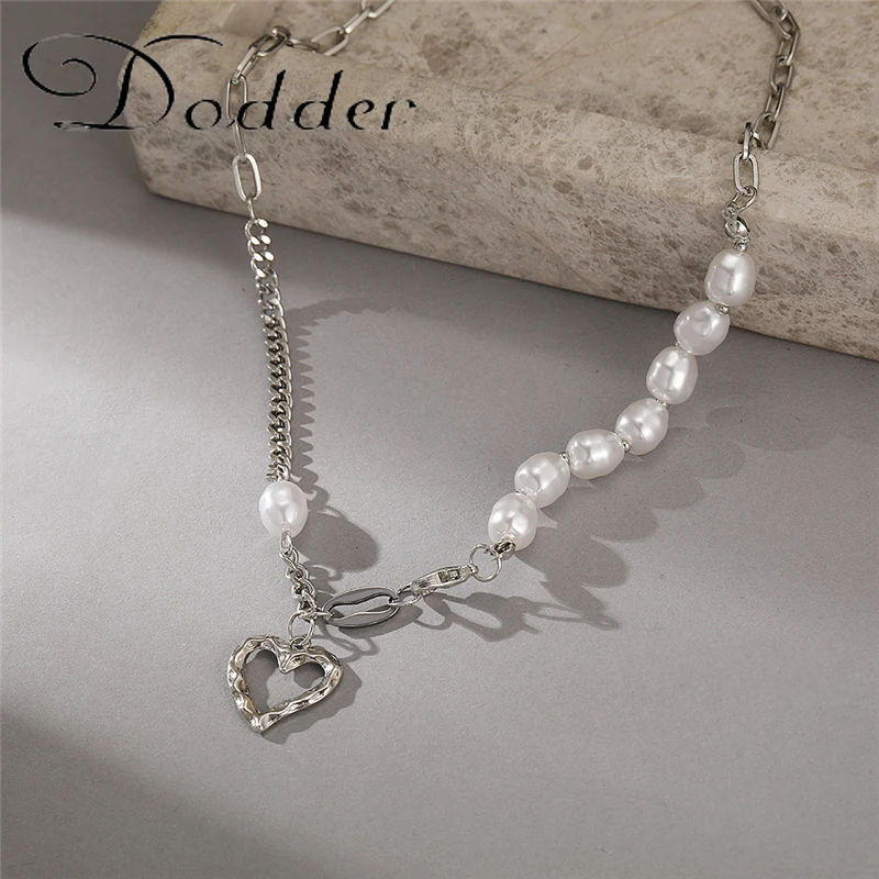 

Punk Hollow Out Heart Pearl Necklace for Women Gothic Butterfly Snake Silver Color Chain Necklace Female Y2K Style Jewelry Gift