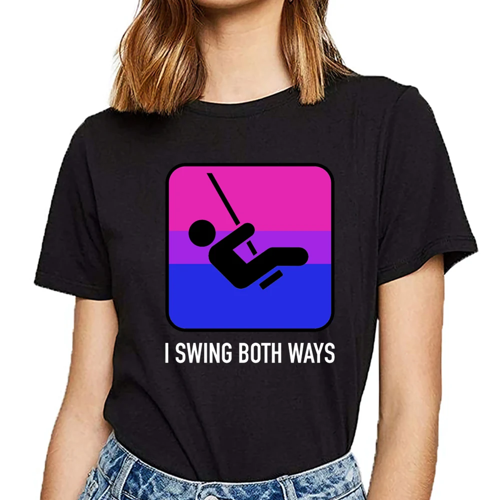 

Tops T Shirt Women i swing both ways bisexual lgbt gay pride csd Funny Harajuku Short Female Tshirt