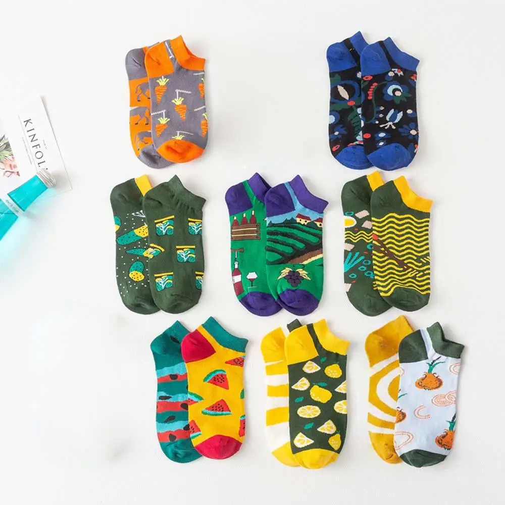Хлопковые летние невидимые низкие носки с милым принтом героями мультфильмов