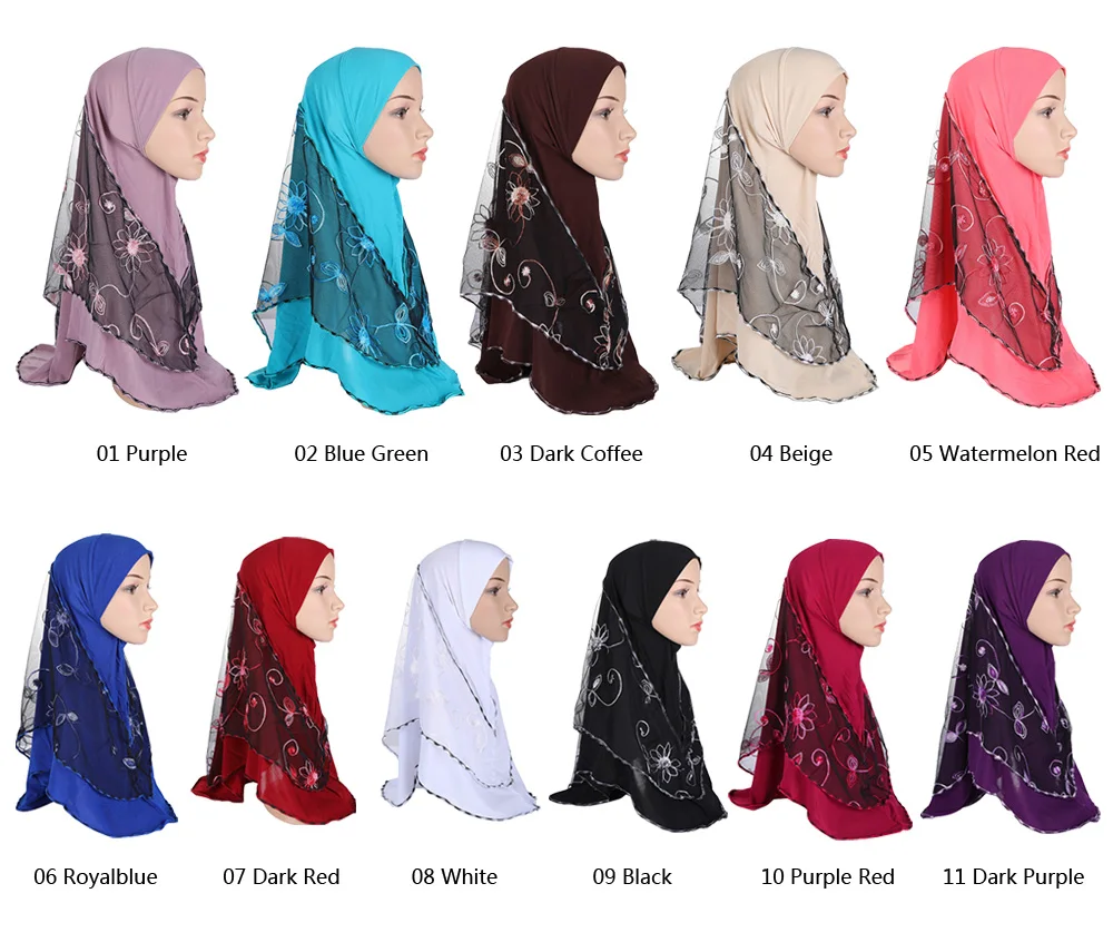 1 шт. мусульманский хиджаб Amira женский шарф-тюрбан с вышивкой из прозрачной