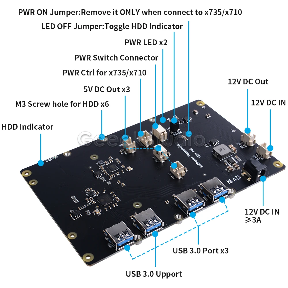 Плата расширения Raspberry Pi X835 3 5 &quotSATA HDD 12 В А адаптер питания США комплект для 4 B / 3B +