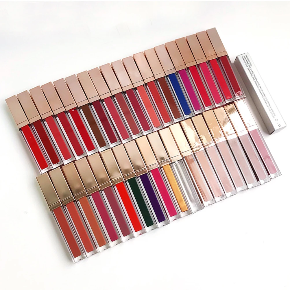 

37 Color Rose Gold Square Tube Lip Gloss Custom Makeup Lipstick Private Label Printing Logo
