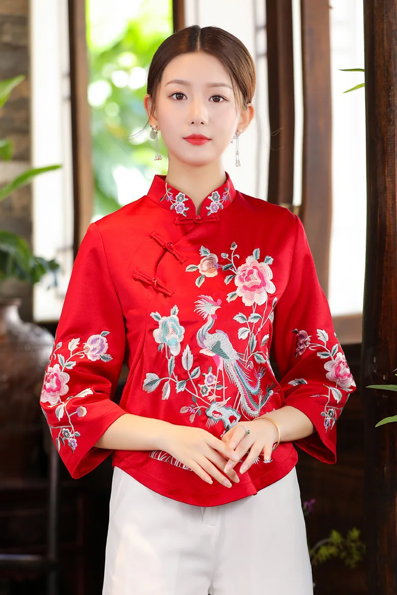 2022 традиционная китайская вышивка Цветочная женская одежда Топ рубашки |