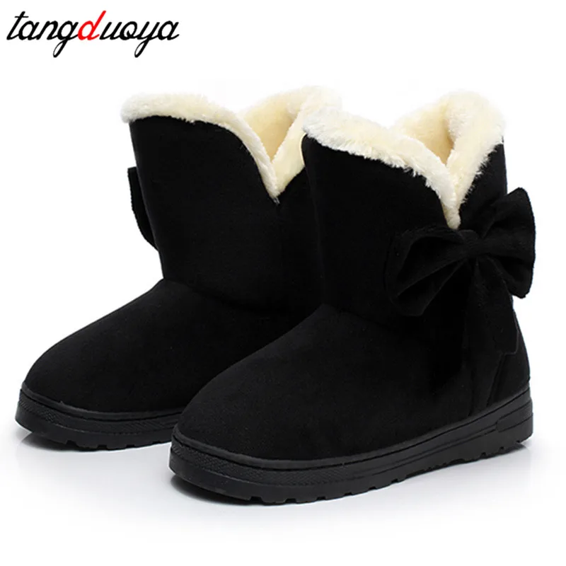 bowtie ladies boots plush fur winter warm bow faux suede non-slip snow women shoes Drop Shipping | Обувь