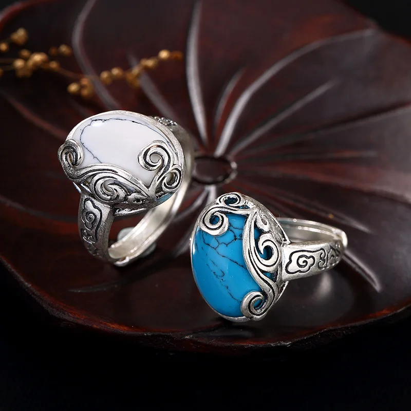 

Leouerry 925 пробы серебро Винтаж благоприятный облако кольцо из бирюзы с белого и голубого цвета, кольца с бирюзой Для женщин ювелирные изделия