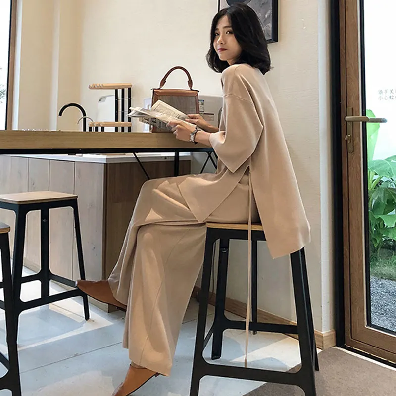 Вязаный женский свитер брючный костюм для женщин комплект из двух предметов