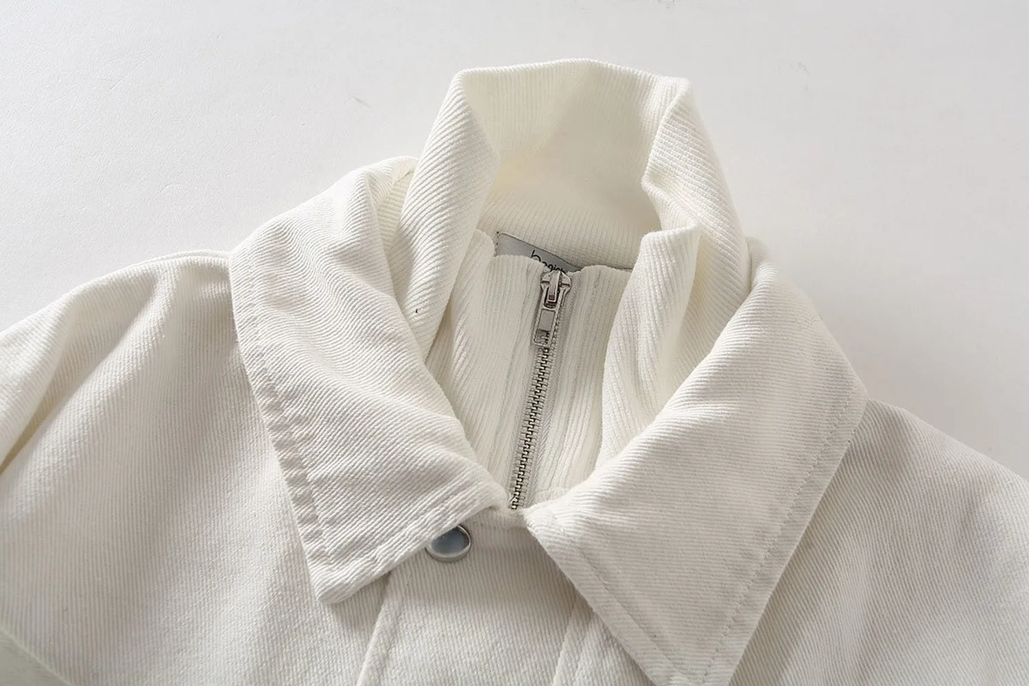 

Women Multi-Pockets Safari Denim Jacket Coat Zipper Stand Collar Loose Jean Bomber Jacket Windbreaker White Denim Jacket Coat