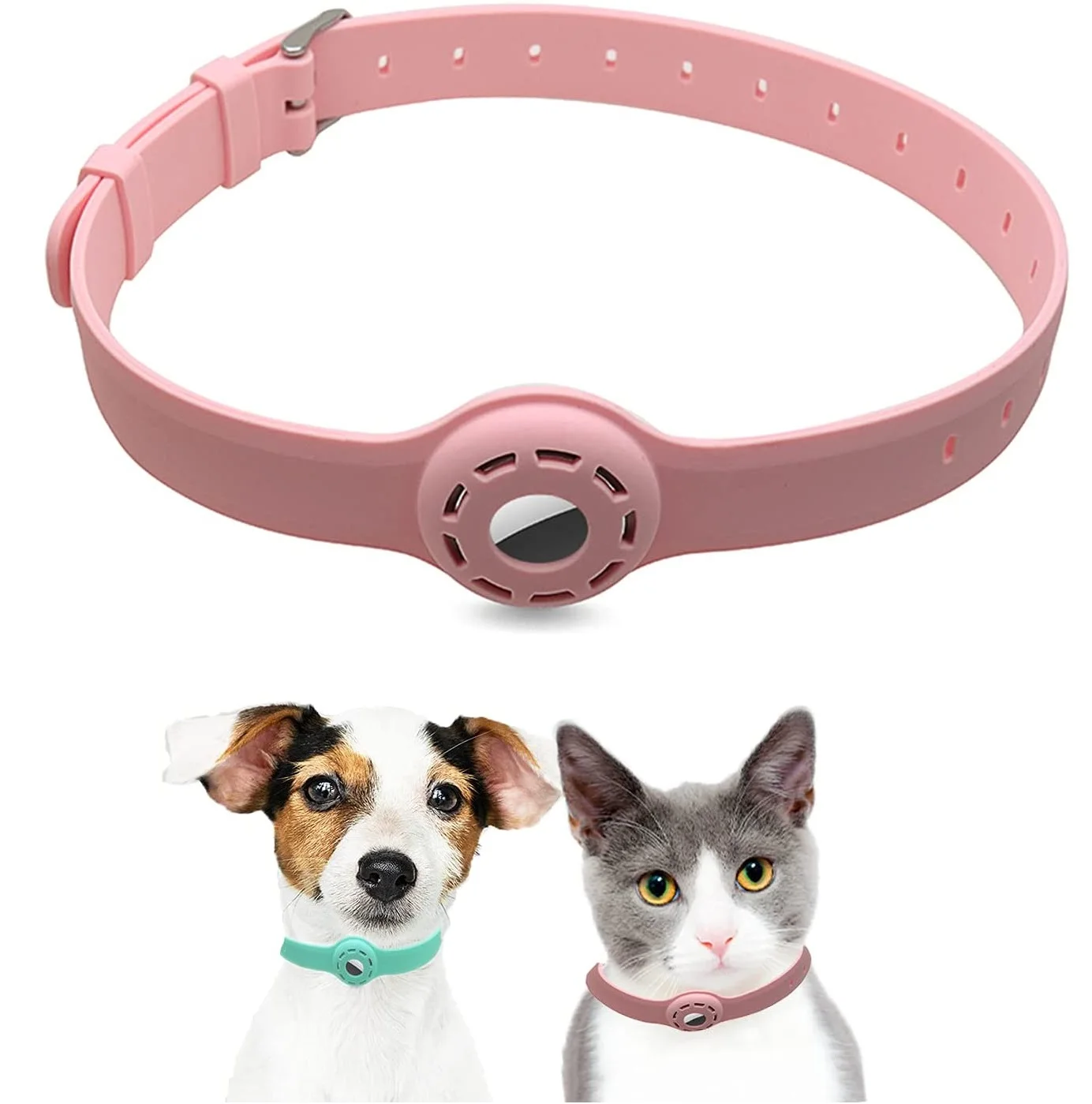 

Airtag Cat Dog Collar Holder with 1 HD Protective Film 9-19.5inch Soft Silicone Dog Collars for Apple Airtag on Cats Dogs
