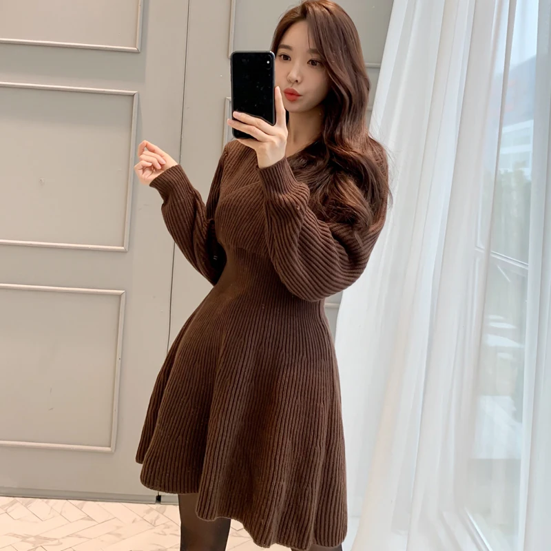 Mozuleva-Элегантное осеннее трикотажное платье с V-образным вырезом и узкой талией