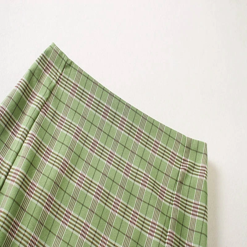 Summer mini skirt women high waist skirts vintage plaid harajuku split korean a line sexy pencil green | Женская одежда