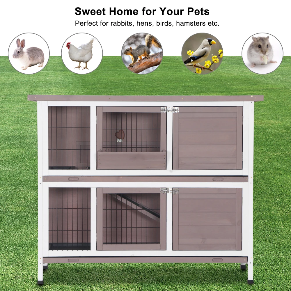 48" Two Floors Wooden Rabbit Hutch Chicken Coop House Small nest Ducks Pet Cage Supplies Children Kids Present | Дом и сад