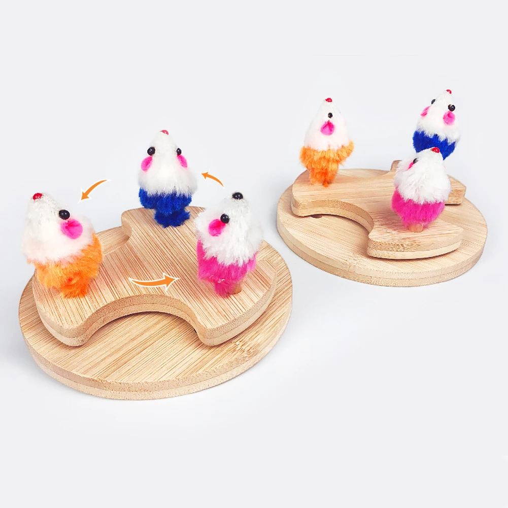

Cat Toy Wooden Interactive Pet Toys Turntable Rocking Pet Accessories Track Funny With Plush Mice For Kittens Play Exercise