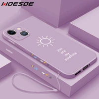 cute sunshine lanyard phone case for iphone 13 pro max 11 12 pro max xs max xr x 8 7 plus liquid silicone soft back cover coque