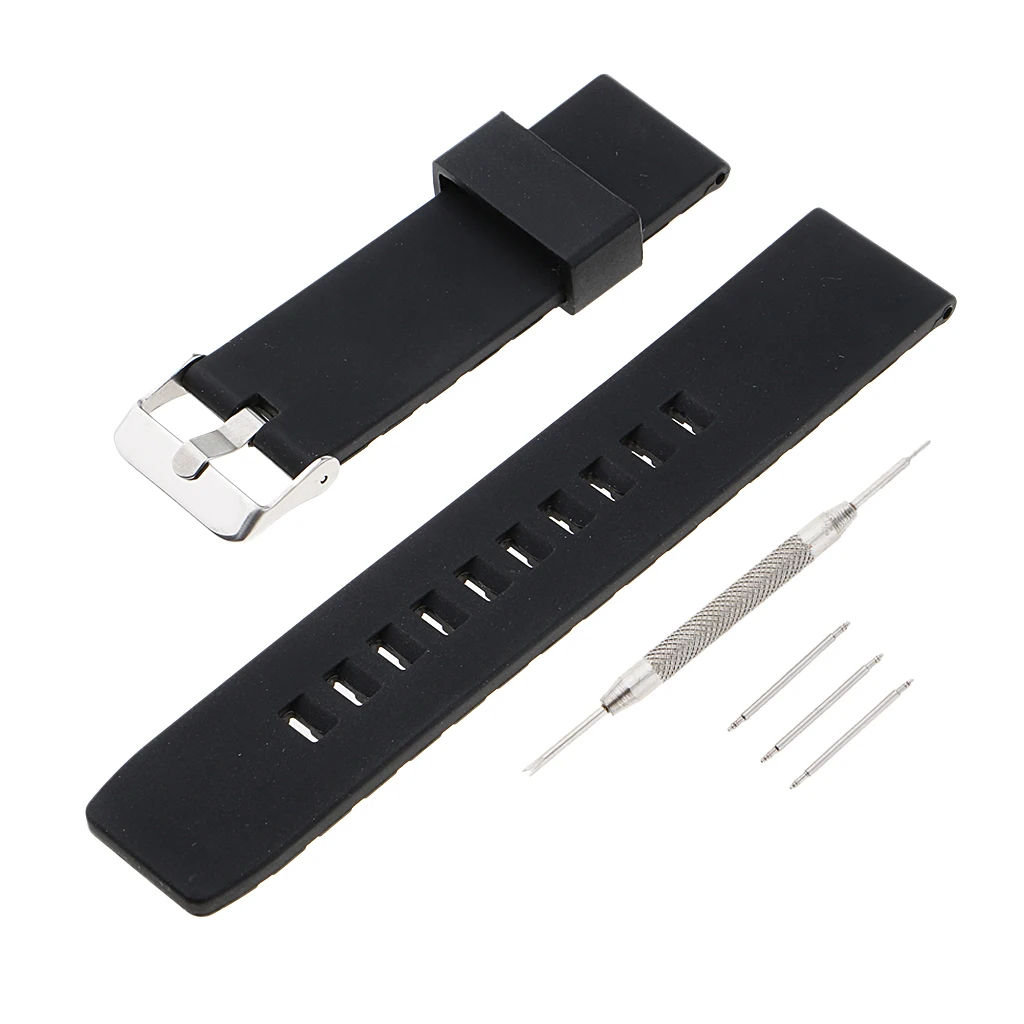 

Charming Unisex Silicone Watchband Stainless Steel Buckle Black Accessory