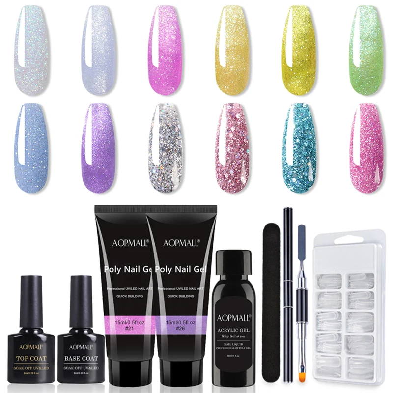 

2 Color Poly Nail Gel 8 Pcs Nail Kit Acrylic Gel Nail Tool Art Set Gel Nail Polish For Nail Extensions Set