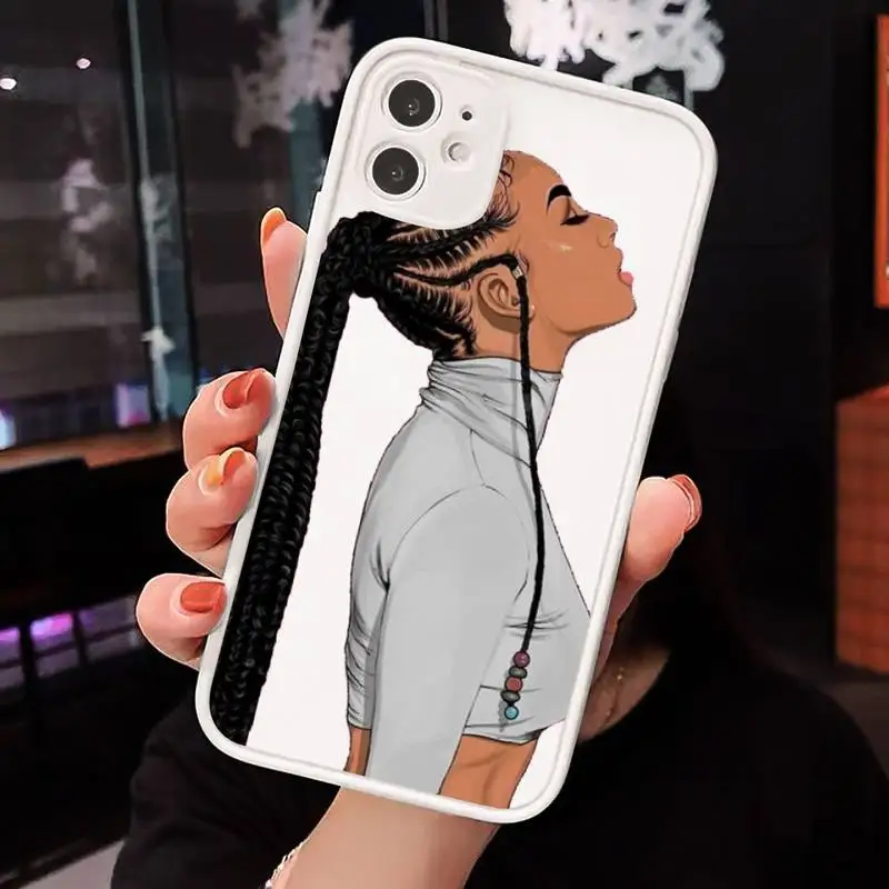 

Black braids black girl fashion cartoon Phone Cases Matte For iPhone 12 Mini 11 Pro XR XS Max 7 8 Plus X Hard PC Back Cover