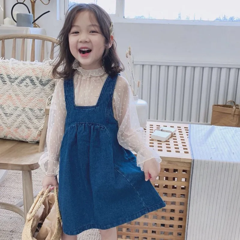 

New Autumn Baby Girls Dress Lace Kids Overalls Dress Children Knitted Dress Strap Toddler Dress 2T-6Y