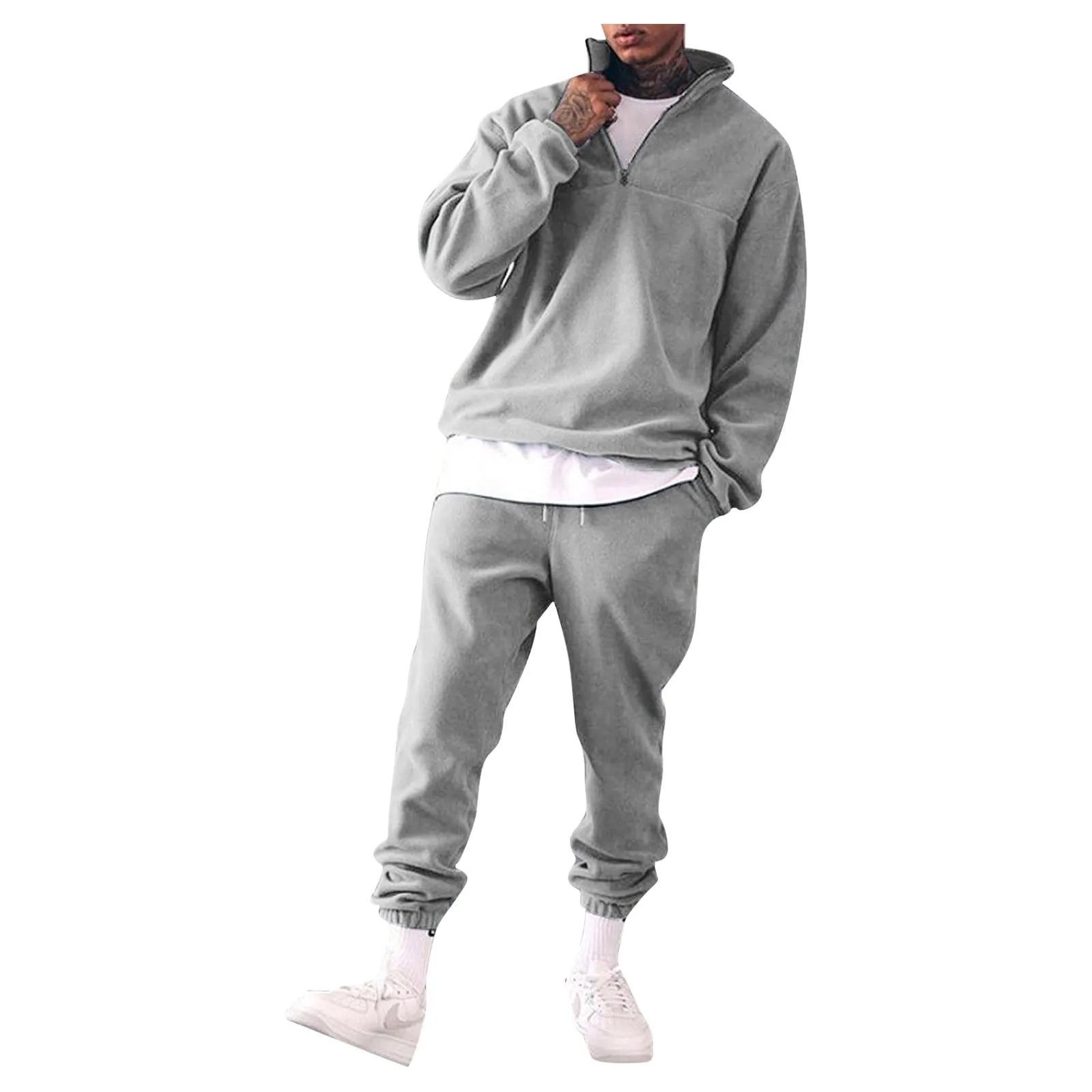 

2021 fashion sweatshirt suit men's winter warm men's jogging sportswear solid color stand-up collar sweatshirt casual sports sui