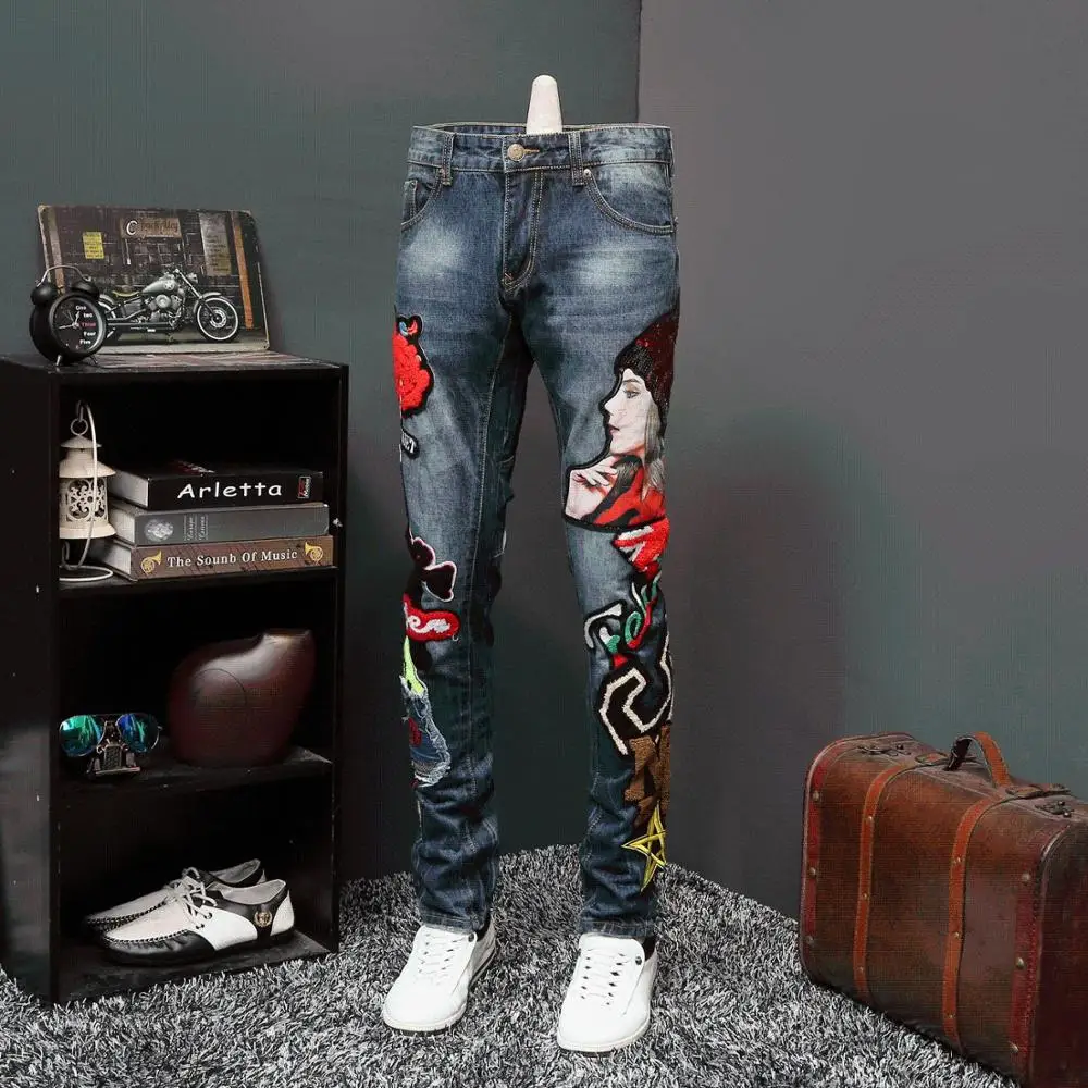 

Men High quality designer jeans new nightclub Embroidery Jeans party jeans for 2019 New skinny jeans men